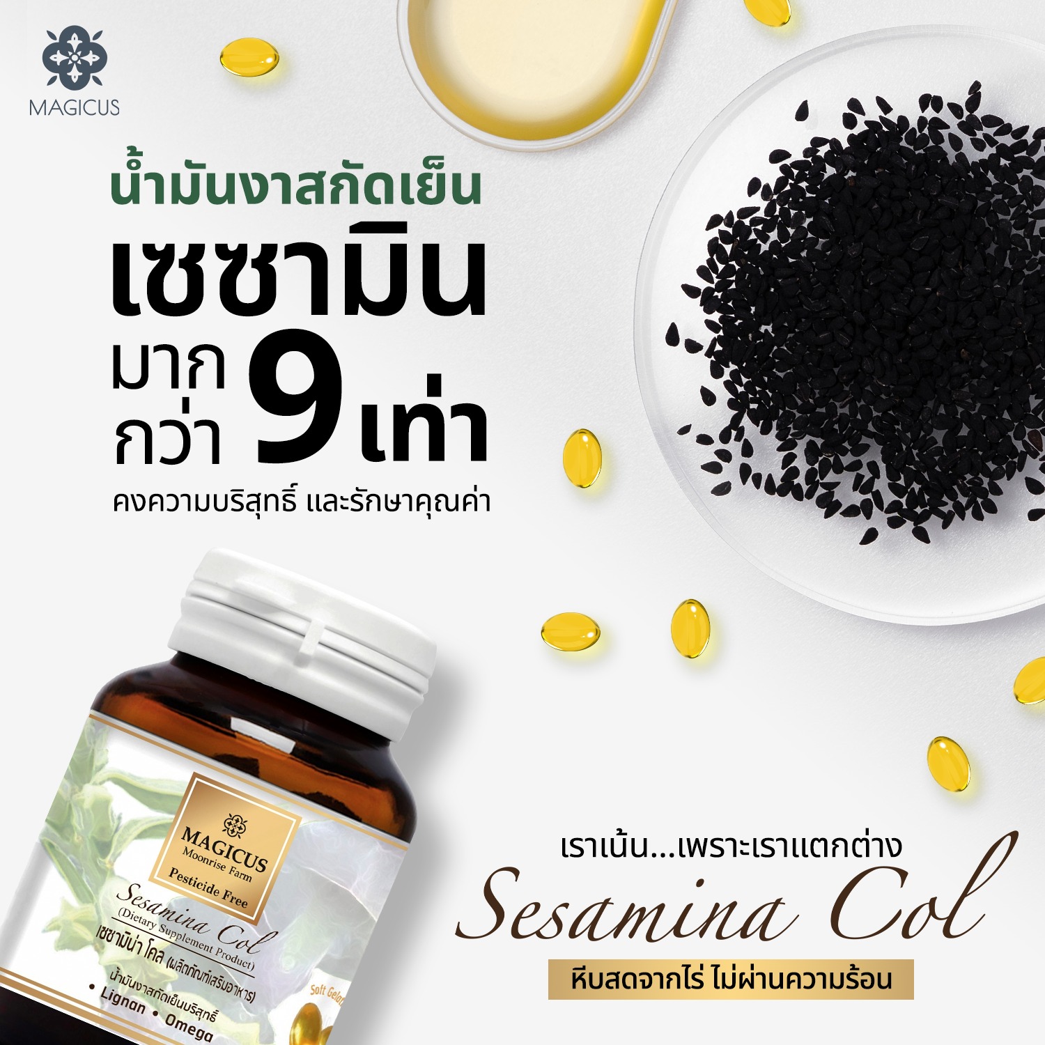 Magicus Sesamina Col น้ำมันงาสกัดเย็นบริสุทธิ์ 60 แคปซูล - Image 2