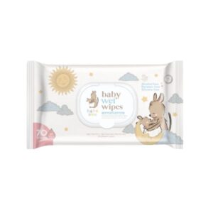 BEBE ROO Baby Wet Wipes 70 แผ่น ผ้าเช็ดทำความสะอาดผิวเด็ก ผลิตจากน้ำแร่บริสุทธิ์ 99.99% อ่อนโยนต่อผิวบอบบาง ปราศจากแอลกอฮอล์ พาราเบน และซิลิโคน เพิ่มความชุ่มชื้นด้วย Vitamin E และ Aloe Vera