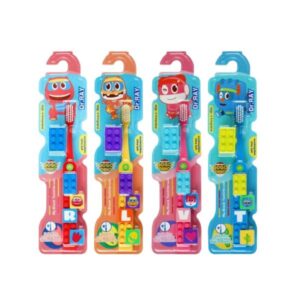 DR.RAY Gogo Dino Block Toothbrush D78 แปรงสีฟันตัวต่อสำหรับเด็กอายุ 6 ปีขึ้นไป ขนแปรงปลายเรียวอ่อนนุ่ม 0.01mm ช่วยถนอมเหงือกและฟัน คละสี เพิ่มความสนุกในการแปรงฟัน