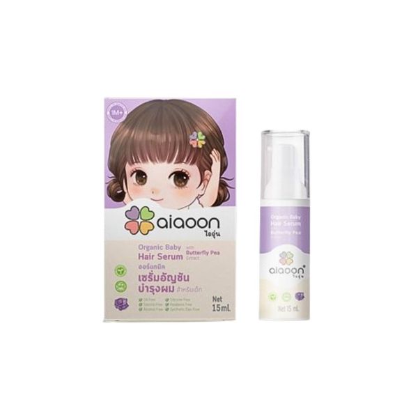 AIAOON Organic Baby Hair Serum 15ml เซรั่มอัญชัญออร์แกนิกบำรุงผมเด็ก สูตรอ่อนโยน ไม่ระคายเคือง บำรุงเส้นผมให้แข็งแรง ดกดำ เงางาม พร้อมบำรุงหนังศีรษะให้ชุ่มชื้น