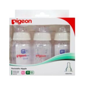 Pigeon ขวดนม PP 120 มล พร้อมจุกนมคลาสสิค ขนาด S แพค 3 ชุด ปลอดสาร BPA และ BPS ทนความร้อนสูง เหมาะสำหรับทารกแรกเกิดถึง 3 เดือน
