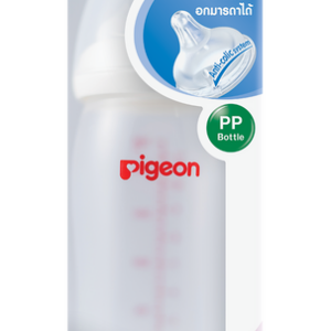 Pigeon ขวดนม PPWN คอกว้าง 330 มล พร้อมจุกนมเสมือนนมมารดา รุ่น Plus ขนาด L ปลอดสาร BPA เหมาะสำหรับเด็ก 6 เดือนขึ้นไป