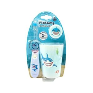 DR.PHILLIPS ชุดแปรงสีฟันสำหรับเด็ก อายุ 3–7 ปี ลายฉลาม พร้อมแก้วและฝาครอบ ขนแปรงนุ่ม ปลอดภัย มีระบบจับเวลา 2 นาที ช่วยฝึกนิสัยแปรงฟันที่ดี