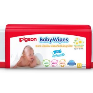 Pigeon ผ้าเช็ดทำความสะอาดผิวเด็ก 82 ชิ้น สูตรคาโมมายล์ อ่อนโยน ปลอดภัย ปราศจากแอลกอฮอล์ สี และน้ำหอม เหมาะสำหรับผิวทารกแรกเกิด ใช้ได้บ่อยตามต้องการ