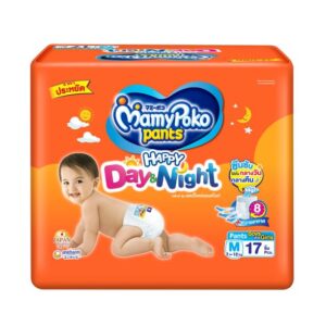 MAMY POKO กางเกงผ้าอ้อมเด็ก DAY&NIGHT Size M จำนวน 17 ชิ้น ซึมซับนาน 8 ชั่วโมง ระบายอากาศดีเยี่ยม ลดการเสียดสี เหมาะสำหรับเด็ก 7-12 กก. ใช้ได้ทั้งกลางวันและกลางคืน