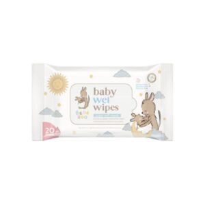 BEBE ROO Baby Wet Wipes ผ้าเช็ดทำความสะอาดผิวเด็ก 20 แผ่น ผลิตจากน้ำแร่บริสุทธิ์ 99.99% ปราศจากแอลกอฮอล์ พาราเบน และซิลิโคน ผ้านุ่มพิเศษ ใช้ได้ตั้งแต่ทารกแรกเกิด