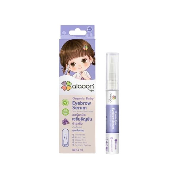 AIAOON Organic Baby Eyebrow Serum เซรั่มอัญชันบำรุงคิ้วสำหรับเด็ก สูตรออร์แกนิค อ่อนโยน ไม่ระคายเคือง พร้อมหัวแปรงพู่กัน ใช้งานง่าย ขนาด 4ml