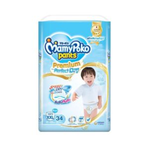 MAMY POKO Pants Premium Extra Dry กางเกงผ้าอ้อมเด็กชาย Size XXL ซึมซับเร็ว แห้งสบายยาวนาน พร้อมขอบเอวระบายอากาศและขอบขานุ่ม ป้องกันการรั่วซึม