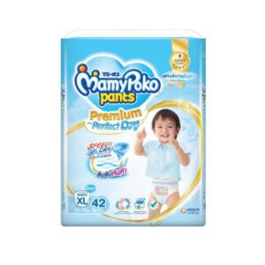 MAMY POKO Pants Premium Extra Dry กางเกงผ้าอ้อมเด็กชาย Size XL ซึมซับเร็ว แห้งสบายยาวนาน พร้อมขอบเอวระบายอากาศและขอบขานุ่ม ป้องกันการรั่วซึม