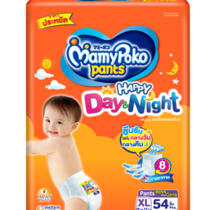 MAMY POKO Pants Happy DAY&NIGHT กางเกงผ้าอ้อมเด็ก ไซส์ XL จำนวน 54 ชิ้น ซึมซับได้นานถึง 8 ชั่วโมง ใช้ได้ทั้งกลางวันและกลางคืน เพิ่มแผ่นระบายอากาศ ลดความอับชื้น ให้ลูกน้อยสบายตัวตลอดวัน