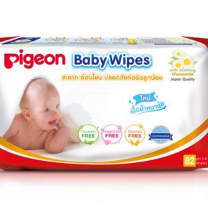 Pigeon ผ้าเช็ดทำความสะอาดผิว สูตรคาโมมายล์ ขนาด 82 ชิ้น ผ้าหนานุ่ม อ่อนโยน ปลอดแอลกอฮอล์ สี และน้ำหอม ใช้ได้ตั้งแต่ทารกแรกเกิด