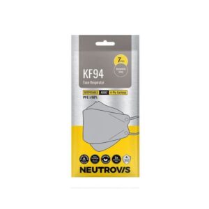 NEUTROVIS หน้ากากอนามัย 4 ชั้น KF94 สีเทา พรีเมียม 7 ชิ้น/แพ็ค ป้องกันฝุ่นละอองและอนุภาค ≥96% ผ้านุ่ม สวมสบาย ไม่เจ็บหู ใช้ง่าย ใช้แล้วทิ้ง