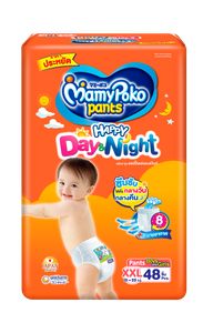 MAMY POKO Pants Happy DAY&NIGHT ไซส์ XXL กางเกงผ้าอ้อมเด็ก ซึมซับได้นานถึง 8 ชั่วโมง ใช้ได้ทั้งกลางวันและกลางคืน พร้อมแผ่นระบายอากาศ ช่วยให้ลูกน้อยสบายตัวตลอดวัน
