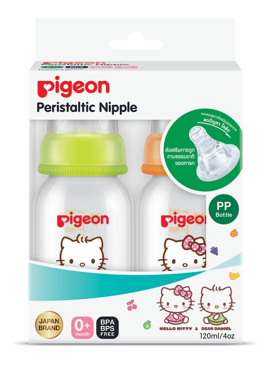 Pigeon ขวดนม RPP ลายคิตตี้ 120 มล พร้อมจุกนมเสมือนนมมารดา รุ่นมินิ ขนาด S เหมาะสำหรับเด็กแรกเกิด–3 เดือน ปลอดสาร BPA