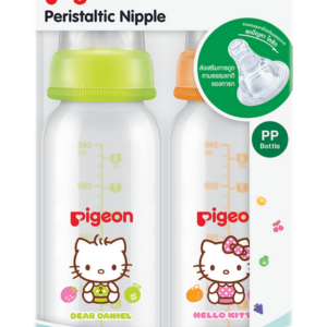 Pigeon ขวดนม RPP ลายคิตตี้ 240 มล. พร้อมจุกนมเสมือนนมมารดา รุ่นมินิ ขนาด M จำนวน 2 ขวด สำหรับเด็ก 4-5 เดือน ปลอด BPA ทนความร้อน 110 °C ระบบ AVS ลดท้องอืดและโคลิก