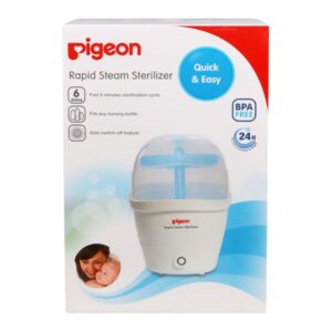 PIGEON เครื่องนึ่งขวดนมความเร็วสูง นึ่งฆ่าเชื้อเพียง 6 นาที อุปกรณ์ทุกชิ้นปลอดเชื้อได้นาน 24 ชั่วโมง เหมาะกับขวดมาตรฐานและขวดคอกว้าง ปลอดภัย ใช้งานสะดวกสำหรับคุณแม่ยุคใหม่
