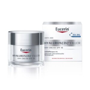 Eucerin Hyaluron (3X) Filler Day Cream SPF15 50ml ลดริ้วรอยลึกและริ้วรอยตื้น ให้ผิวเรียบเนียนกระชับ พร้อมปกป้องผิวจากแสงแดด SPF15 เหมาะสำหรับผิวธรรมดาถึงผิวแห้ง