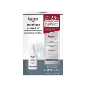 Eucerin DermoCapillaire Re-Vitalizing Shampoo (250ml) + Thinning Hair Treatment (100ml) แชมพูและทรีทเม้นต์สำหรับผมบาง ลดผมขาดร่วง ฟื้นบำรุงหนังศีรษะ เส้นผมแข็งแรง นุ่มสลวย และดูหนาขึ้นตั้งแต่โคนจรดปลาย