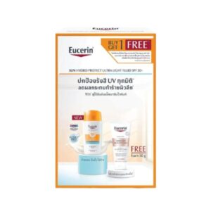 Eucerin Sun Hydro Protect Ultra Light Fluid SPF50+ 50ml + Free Spotless Brightening Cleansing Foam 50g ปกป้องผิวจากรังสี UVA/B ซึมซาบเร็ว ไม่มัน พร้อมโฟมหน้าใส ลดเซลล์ผิวคล้ำเสีย ให้ผิวกระจ่างใสและสุขภาพดี
