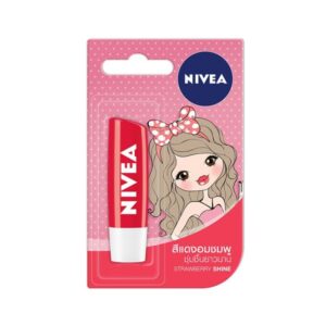 Nivea Lip Strawberry Shine 4.8g ลิปบำรุงริมฝีปาก ชุ่มชื้นยาวนาน เนียนนุ่ม พร้อมสีแดงระเรื่อและกลิ่นสตรอเบอร์รี่หอมหวาน เหมาะสำหรับทุกวัน
