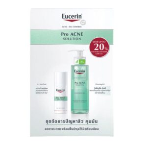 EUCERIN Pro Acne Solution Set ประกอบด้วย Cleansing Gel 200ml และ A.I. Matt Fluid 50ml ช่วยทำความสะอาดสิวอุดตัน ลดรอยดำรอยแดงจากสิว และควบคุมความมัน เหมาะสำหรับผิวมันและผิวเป็นสิวง่าย