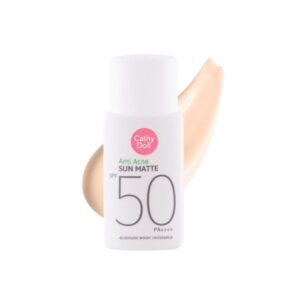 CATHY DOLL Anti Acne Sun Matte SPF50 PA++++ 15g กันแดดเนื้อแมทท์สำหรับผู้มีปัญหาสิวและผิวมัน ปกป้อง UVA UVB ควบคุมความมัน ลดปัจจัยสิว ผิวชุ่มชื้นและเรียบเนียน