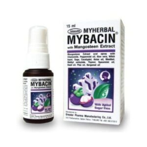MYBACIN สเปรย์พ่นช่องปากและลำคอ 15ml ลดกลิ่นปาก ลมหายใจหอมสดชื่น ด้วยสารสกัดมังคุด Chamomile และส่วนผสมธรรมชาติ 14 ชนิด ปราศจากน้ำตาล