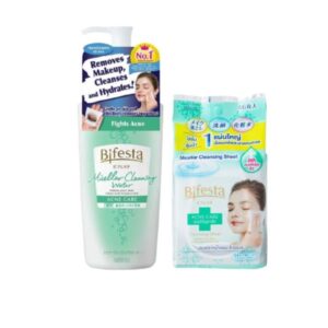Bifesta Micellar Cleansing Water Acne Care 400ml สูตรอ่อนโยนสำหรับผิวเป็นสิวง่าย ลดการสะสมเชื้อแบคทีเรีย ทำความสะอาดเครื่องสำอาง สิ่งสกปรก และเซลล์ผิวเก่า พร้อมเติมความชุ่มชื่น ไม่เหนอะหนะ ปราศจากแอลกอฮอล์ น้ำหอม และสี