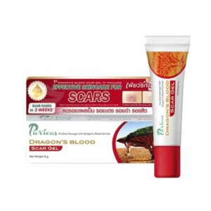 Puricas Dragon’s Blood Scar Gel 8g เจลลดรอยแผลเป็น รอยสิว รอยแดง รอยดำ อ่อนโยนต่อผิวแพ้ง่าย ฟื้นฟูผิวด้วยสารสกัด Dragon’s Blood, Aloe Vera, Centella Asiatica และ Allium Cepa