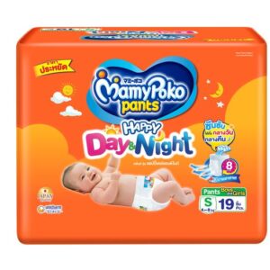 MAMY POKO Day & Night กางเกงผ้าอ้อมเด็ก Size S 19 ชิ้น ซึมซับนาน 8 ชม. ระบายอากาศดี นุ่มสบาย ลดการระคายเคือง