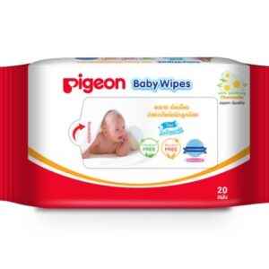 Pigeon Baby Wipes คาโมมายล์ 20 ชิ้น ผ้าเช็ดทำความสะอาดผิวสำหรับทารกและเด็กเล็ก เนื้อผ้าหนา นุ่ม อ่อนโยน ปราศจากแอลกอฮอล์ สี และน้ำหอม มีค่า pH5 เหมาะกับทุกสภาพผิว ช่วยปกป้องและบำรุงผิวลูกน้อยอย่างอ่อนโยน
