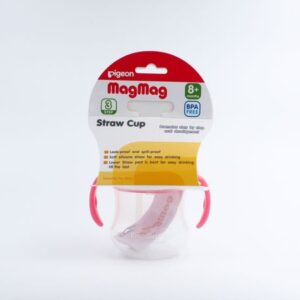 Pigeon ถ้วยหัดดื่ม Mag Mag Step 3 สีชมพู สำหรับเด็กอายุ 8 เดือนขึ้นไป ฝึกดื่มน้ำจากแก้วง่ายด้วยหลอดซิลิโคน นุ่ม ปลอดภัย หูจับถนัดมือ ฝาปิดแนบสนิท ป้องกันน้ำรั่ว ความจุ 200 มล.