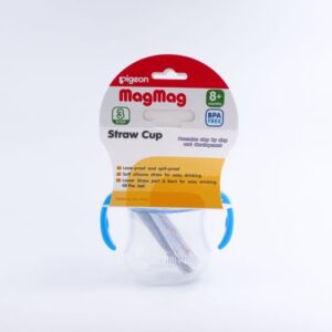 Pigeon ถ้วยหัดดื่ม Mag Mag Step 3 สีฟ้า สำหรับเด็กอายุ 8 เดือนขึ้นไป ฝึกดื่มน้ำจากแก้วง่าย จุกหลอดซิลิโคน ปลอดภัย ฝาปิดแนบสนิท หูจับถนัดมือ ความจุ 200 มล.