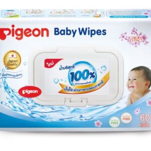 Pigeon Baby Wipes สูตรน้ำบริสุทธิ์ 100% ผสมซากุระสกัด ขนาด 60 ชิ้น ผ้าเช็ดทำความสะอาดผิวทารกและเด็กอ่อน อ่อนโยน ปราศจากแอลกอฮอล์ สี และพาราเบน ผ่านการทดสอบว่าไม่แพ้