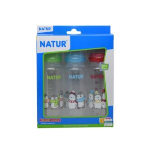 Natur ขวดนม PP 240ML Size L แพ็ค 3 ชิ้น ปลอดสาร BPA ฝาเกลียวและจุกซิลิโคน Nature Smile ทนความร้อนสูง เหมาะสำหรับเด็กอายุ 6 เดือนขึ้นไป