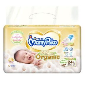 MAMY POKO Organic NB ผ้าอ้อมเทปเด็กแรกเกิด 24 ชิ้น ออร์แกนิคคอตตอน นุ่มพิเศษ ซึมซับเร็ว ลดผดผื่น