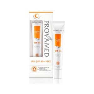 Provamed Sun SPF50+ Beige 30ml ครีมกันแดดหน้าเนื้อบางเบา ปกป้องผิวจากแสงแดดด้วย SPF50+ พร้อมโทนอัพสีผิวเบจช่วยให้ผิวเรียบเนียน เหมาะสำหรับใช้ทุกวันทั้งก่อนแต่งหน้าและกิจกรรมกลางแจ้ง