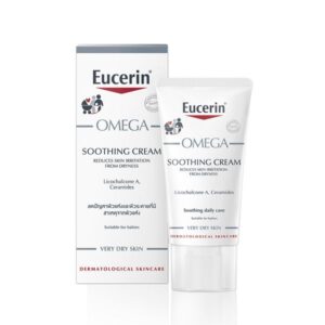ครีมบำรุงผิว Eucerin Omega Soothing Cream 50ml ช่วยปลอบประโลมผิวแห้ง แดง และระคายง่าย พร้อมเติมความชุ่มชื้นให้ผิวแข็งแรงขึ้น เหมาะสำหรับผิวบอบบางและผิวแพ้ง่าย