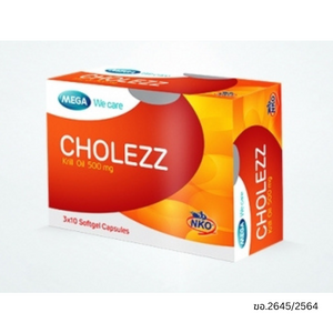 Mega Cholezz Krill Oil 500 mg 30 แคปซูล น้ำมันคริลล์บริสุทธิ์จากทะเลลึกที่อุดมด้วยกรดไขมันโอเมก้า-3 และสารต้านอนุมูลอิสระ ช่วยลดโคเลสเตอรอล เสริมระบบไหลเวียนเลือด บำรุงหัวใจและข้อต่อ พร้อมบรรเทาอาการก่อนมีประจำเดือนได้อย่างมีประสิทธิภาพ