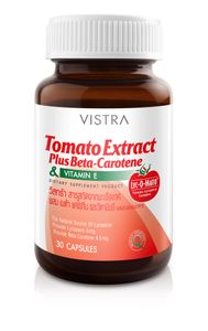 Vistra Tomato Extract Plus Beta-Carotene & Vitamin E 30 แคปซูล สารสกัดจากมะเขือเทศเข้มข้นผสานเบต้า-แคโรทีนและวิตามิน E ช่วยต้านอนุมูลอิสระ ดูแลผิว และปกป้องจากแสงแดด พร้อมสนับสนุนสุขภาพโดยรวมทุกวัน