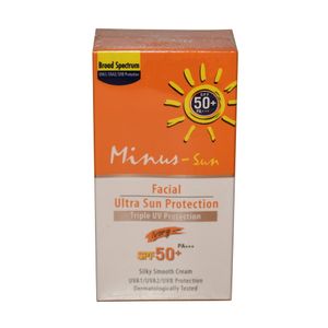 ครีมกันแดด Minus‑Sun Facial Ultra Sun Protection Cream SPF50+ PA+++ 15g กันแดดหน้าเนื้อบางเบา สี Ivory ปกป้อง UVA/UVB พร้อมให้ผิวเรียบเนียนและใช้เป็นฐานก่อนแต่งหน้า เหมาะสำหรับทุกวัน
