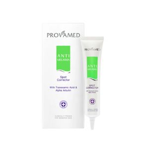 ครีม Provamed Anti-Melasma Spot Corrector 25g ช่วยลดฝ้า จุดด่างดำ และสีผิวไม่สม่ำเสมอ พร้อมฟื้นฟูผิวให้เรียบเนียนและชุ่มชื้น เหมาะสำหรับผู้ที่ต้องการแก้ปัญหาฝ้าและจุดด่างดำอย่างอ่อนโยน