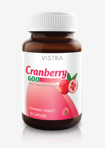 Vistra Cranberry 600 mg 30 แคปซูล สารสกัดจากแครนเบอร์รี่เข้มข้นพร้อม PACs 40% ช่วยดูแลระบบทางเดินปัสสาวะ บำรุงผิวและสนับสนุนสุขภาพช่องปากและดวงตา เหมาะสำหรับผู้ที่ต้องการสารต้านอนุมูลอิสระทุกวัน