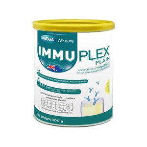 Mega Immuplex Banana Vanilla 300 g เวย์โปรตีนไอโซเลตเสริมภูมิคุ้มกัน พร้อมแร่ธาตุที่ช่วยฟื้นฟูร่างกายและสนับสนุนระบบภูมิคุ้มกัน เหมาะสำหรับผู้ต้องการเพิ่มโปรตีนและดูแลสุขภาพโดยรวม
