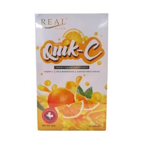Real Elixir Quik-C 100 1000 mg 10 ซอง วิตามินซีเข้มข้นจากผลส้มบริสุทธิ์ ช่วยเสริมภูมิคุ้มกัน บำรุงผิว และต้านอนุมูลอิสระ เหมาะสำหรับทุกวันเพื่อสุขภาพโดยรวมที่ดีขึ้น