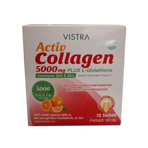 Vistra Activ Collagen Plus 5000 mg คอลลาเจนโมเลกุลเล็กดูดซึมไว พร้อม L-Glutathione, Coenzyme Q10 และ Zinc ช่วยดูแลผิวใส ชุ่มชื้น และลดเลือนริ้วรอย พร้อมบำรุงจากภายในทุกวัน