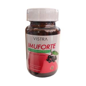 Vistra Imuforte 30 แคปซูล อาหารเสริมภูมิคุ้มกันที่ผสานสารสกัดเอลเดอร์เบอร์รี่ น้ำมันปลา เบต้ากลูแคน และวิตามินต่าง ๆ ช่วยเสริมการต้านอนุมูลอิสระและการทำงานของระบบภูมิคุ้มกัน เหมาะสำหรับดูแลสุขภาพทุกวัน