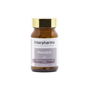 Interpharma Prebo 60 แคปซูล ผลิตภัณฑ์เสริมอาหารพรีไบโอติกส์ช่วยปรับสมดุลจุลินทรีย์ในลำไส้และส่งเสริมการขับถ่าย เหมาะสำหรับผู้ที่ต้องการดูแลสุขภาพทางเดินอาหารและระบบขับถ่ายทุกวัน