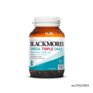 Blackmores Omega Triple Daily 60 แคปซูล — น้ำมันปลาสูตรเข้มข้นให้โอเมก้า‑3 รวม 930 mg ต่อแคปซูล พร้อม EPA 540 mg และ DHA 360 mg ช่วยสนับสนุนสุขภาพหัวใจ ระบบหลอดเลือด และสมอง เหมาะสำหรับการดูแลโภชนาการทุกวัน