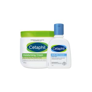เซต Cetaphil Moisturising Cream 453g พร้อม Gentle Skin Cleanser 125ml ดูแลผิวแห้งและผิวบอบบางอย่างอ่อนโยน ช่วยทำความสะอาดและเติมความชุ่มชื้นให้ผิวในทุกวัน